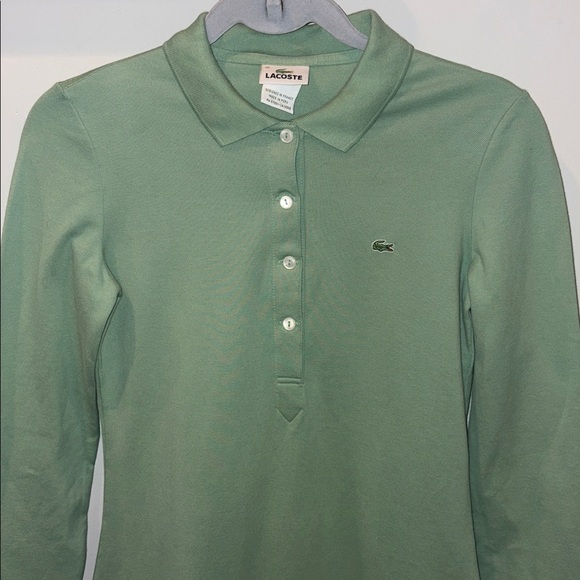 Lacoste Cotton Pique Stretch Polo Long Sleeve Dress EU Size 36/XS Light Green - Picture 2 of 9